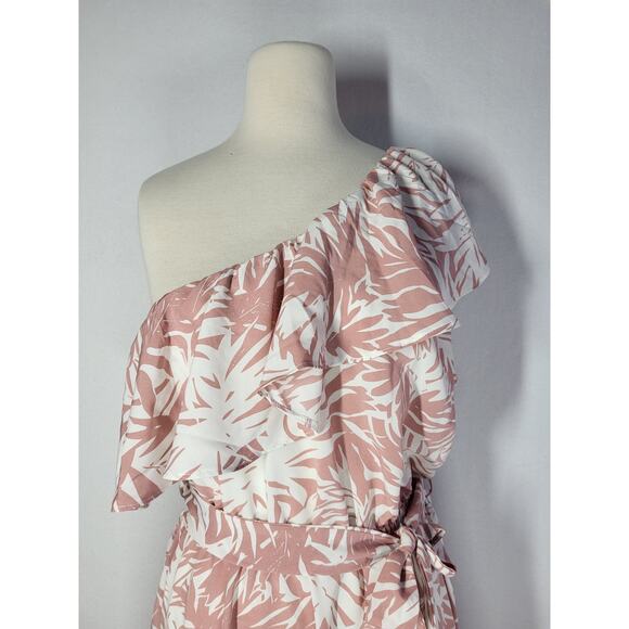 Long Tall Sally LTS One Shoulder Ruffle Floral Midi Dress US 16 Pink Party NEW - Picture 5 of 14